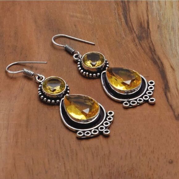 Citrine Handmade Drop Dangle Earrings Jewelry 2.2" - Picture 4 of 4
